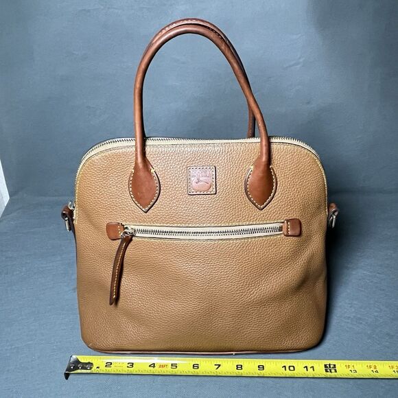 Dooney & Bourke Purse Florentine Tan Pebbled Leather Domed Satchel Front Zip - Picture 4 of 11